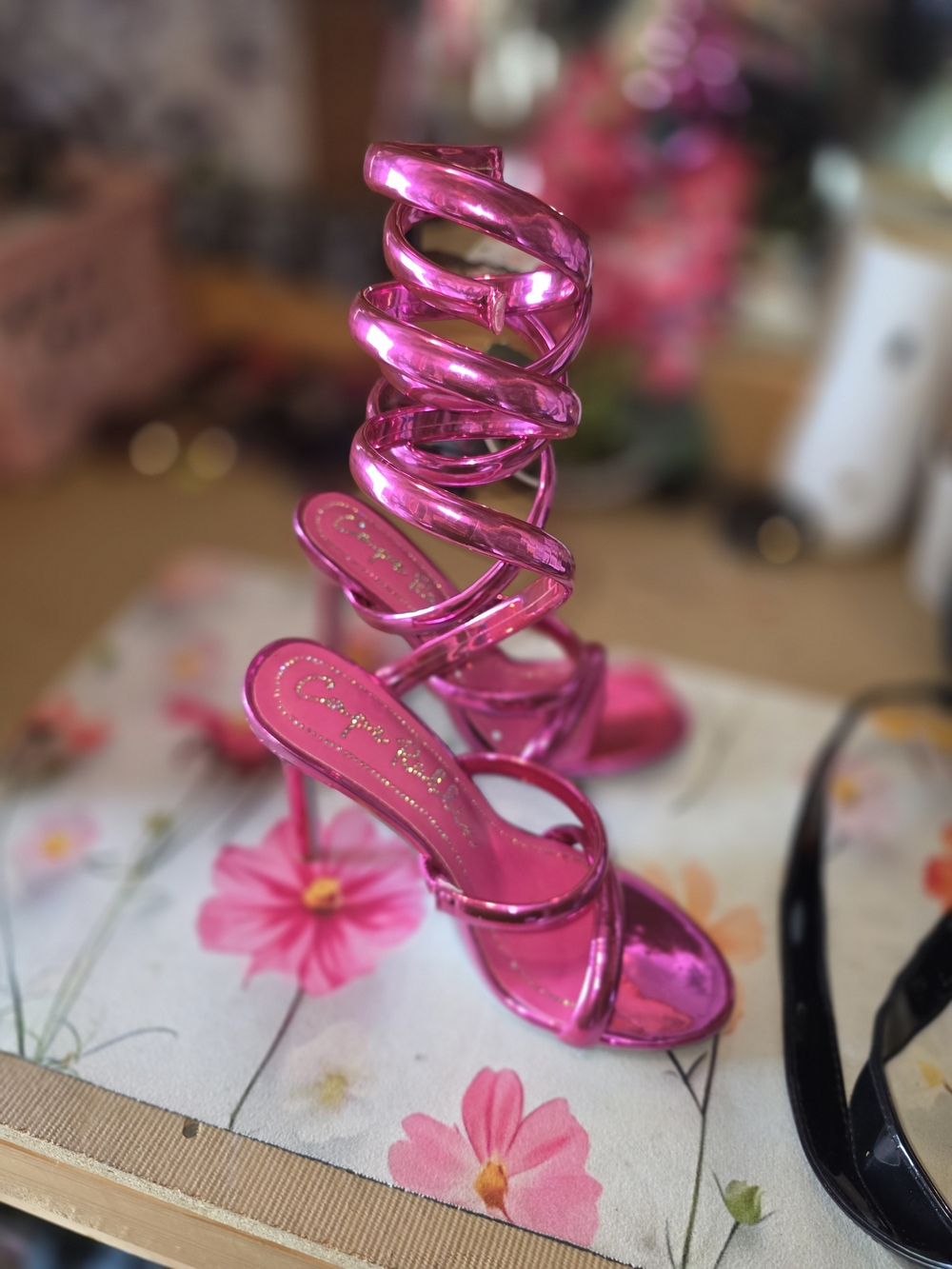 Cape Robbin Metallic Hot Pink Spiral Wrap Stiletto Heels